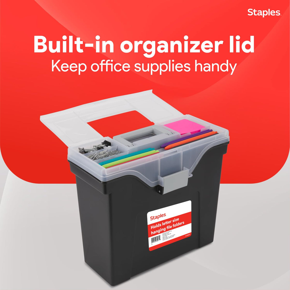 Staples Portable File Box Storage Organizer, Letter Size, Black