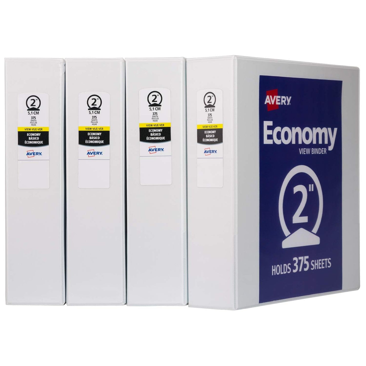 Avery Standard View 3 Ring Binders, 2" Round Rings, 375-Sheet Capacity, 2.8 Inch Wide Spine, White