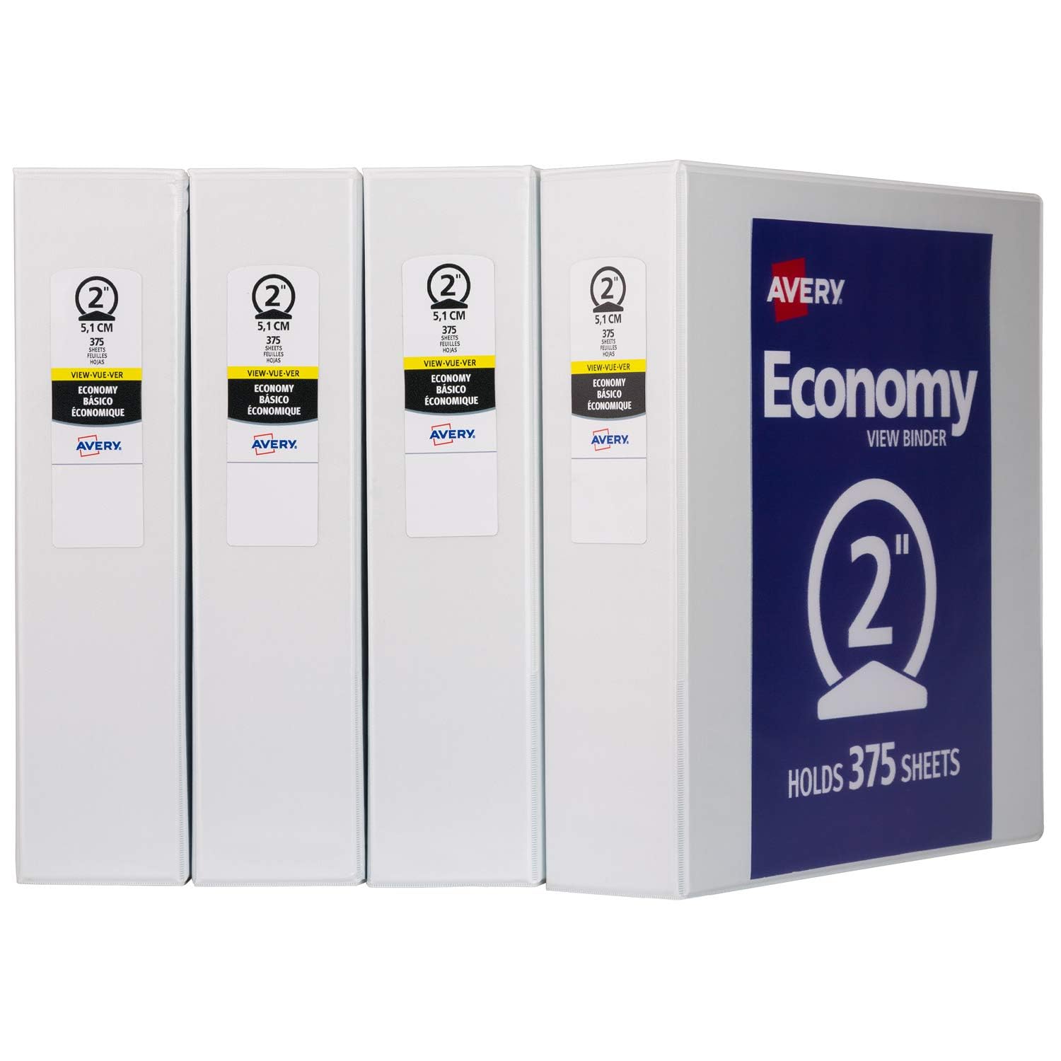 Avery Standard View 3 Ring Binders, 2" Round Rings, 375-Sheet Capacity, 2.8 Inch Wide Spine, White