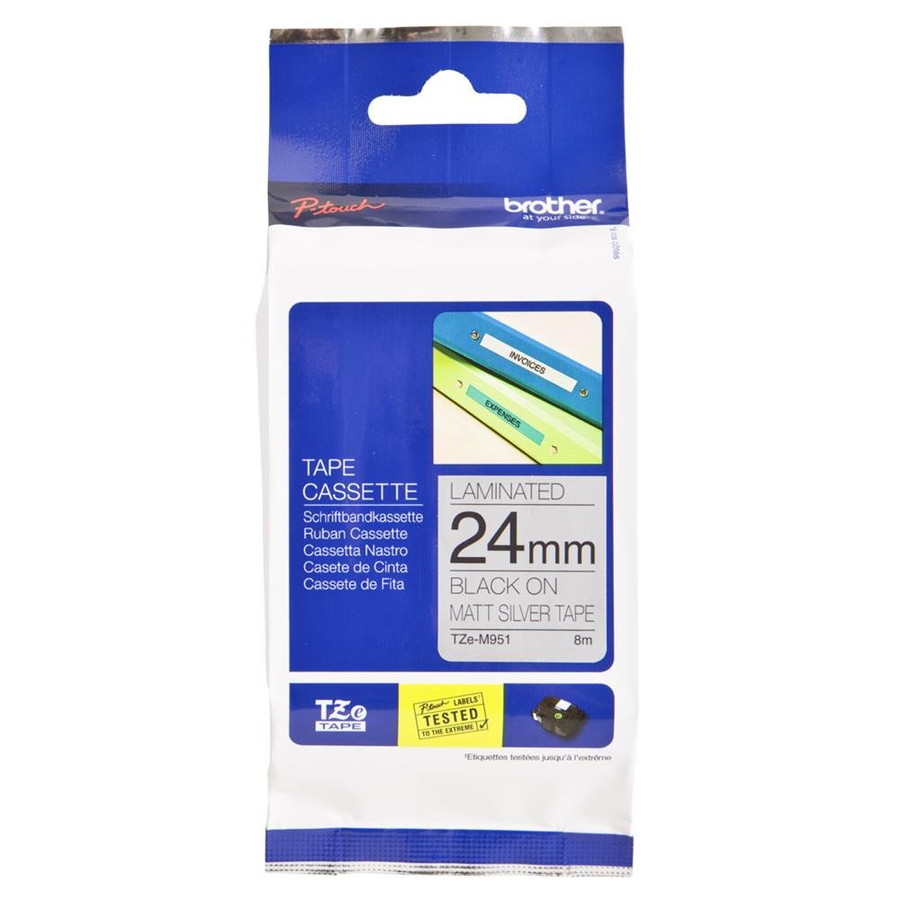 Brother TZe-M951 Labelling Tape Cassette, Black on Matt Silver, 24 mm (W) x 8 m (L), Laminated