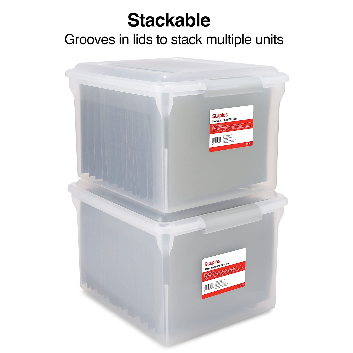 Staples Store & Slide Hanging File Box, Latch Lid, Letter/Legal, Clear