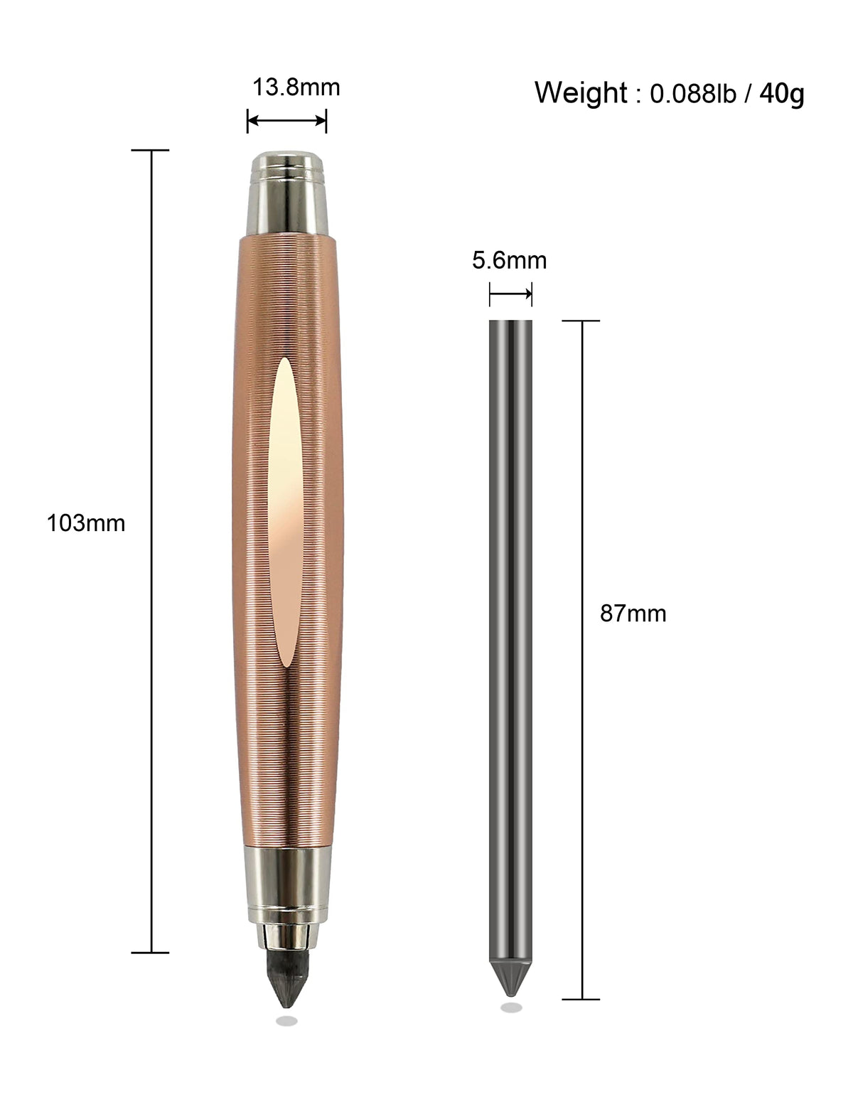 WSD Sketch Up 5.6mm Mechanical Pencil Mechanical Clutch with Built Sharpener (Gold)