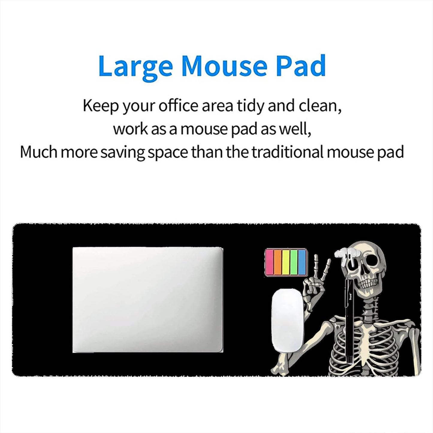 Skull Skeleton Desk Pad Mouse Pad Funny Black Halloween Mousepad XL Large Gaming Mouse Pad Laptop
