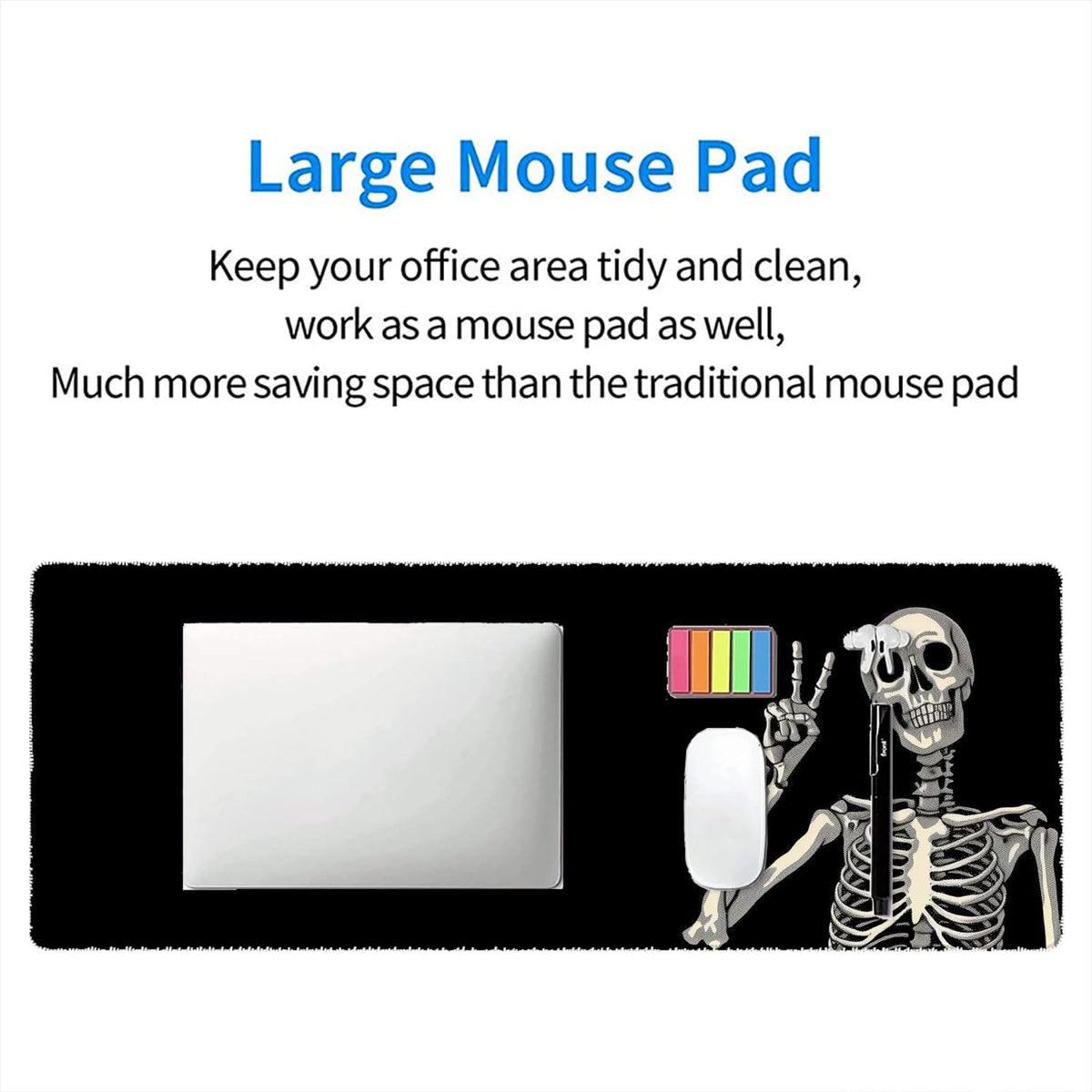 Skull Skeleton Desk Pad Mouse Pad Funny Black Halloween Mousepad XL Large Gaming Mouse Pad Laptop