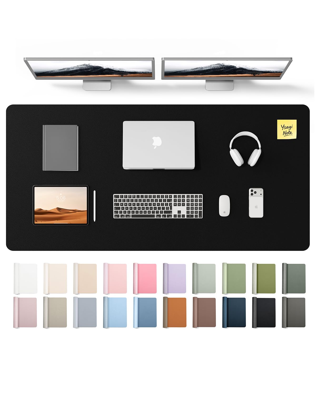 YSAGi Leather Desk Pad Protector, Office Desk Mat, Large Mouse Pad, Non-Slip PU Leather Desk