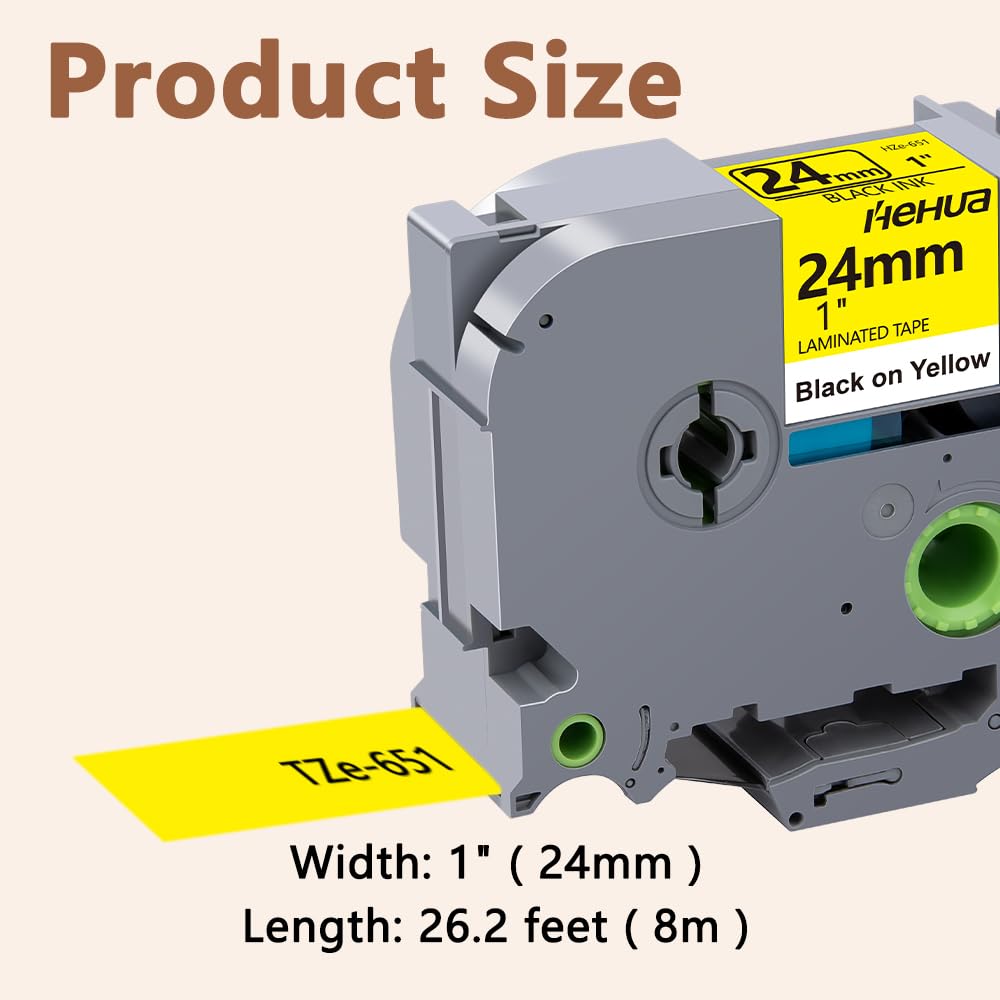 Hehua TZ651 3PK Compatible for Brother 24mm Label Tape Black on Yellow