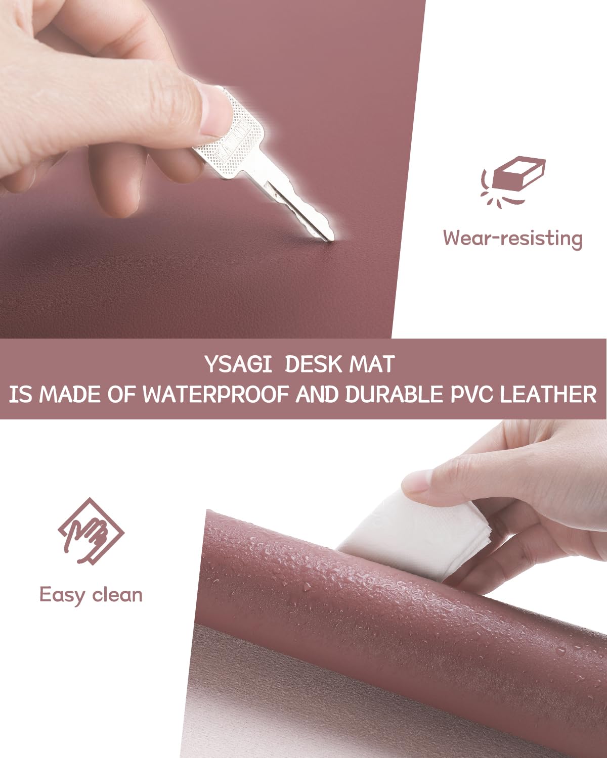 YSAGi Non-Slip Leather Desk Pad L Size, Waterproof Laptop Computer Desk Keyboard Mat, Table