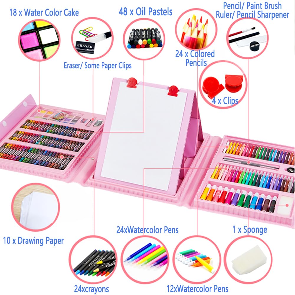 DLUCKY 208 PCS Art Supplies Drawing Art Kit Adults for Kids Art Set,Pink