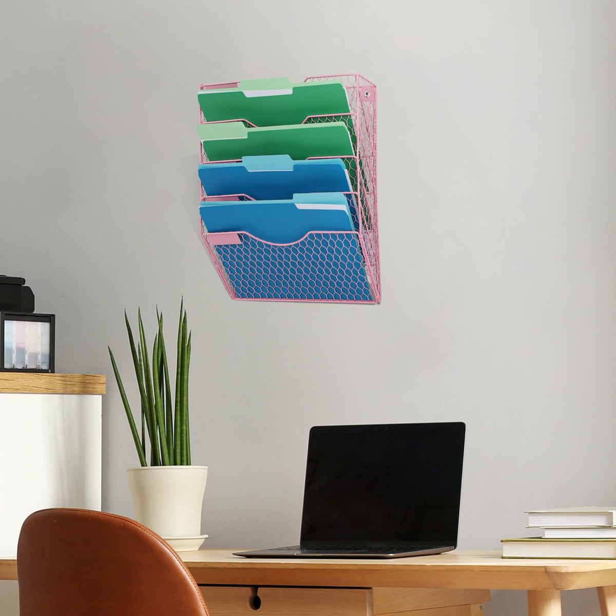 EASEPRES Mail Organizer Wall Mount Hanging File Holder Storage, Metal Chicken Wire Magazine Rack 5