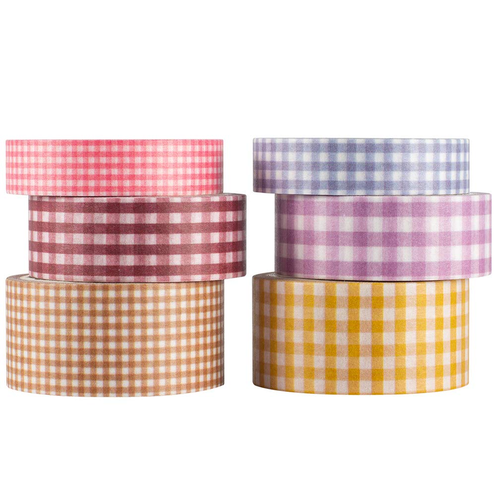 YUBBAEX 6 Rolls Plaid Washi Tape Set Basic Grid Masking Decorative Tapes for Arts, DIY Crafts
