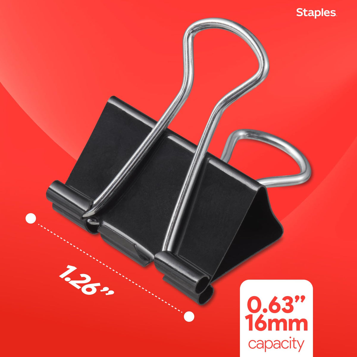 Staples Medium Binder Clips, 0.63 Inch Capacity, Black, 144 Clips/Pack