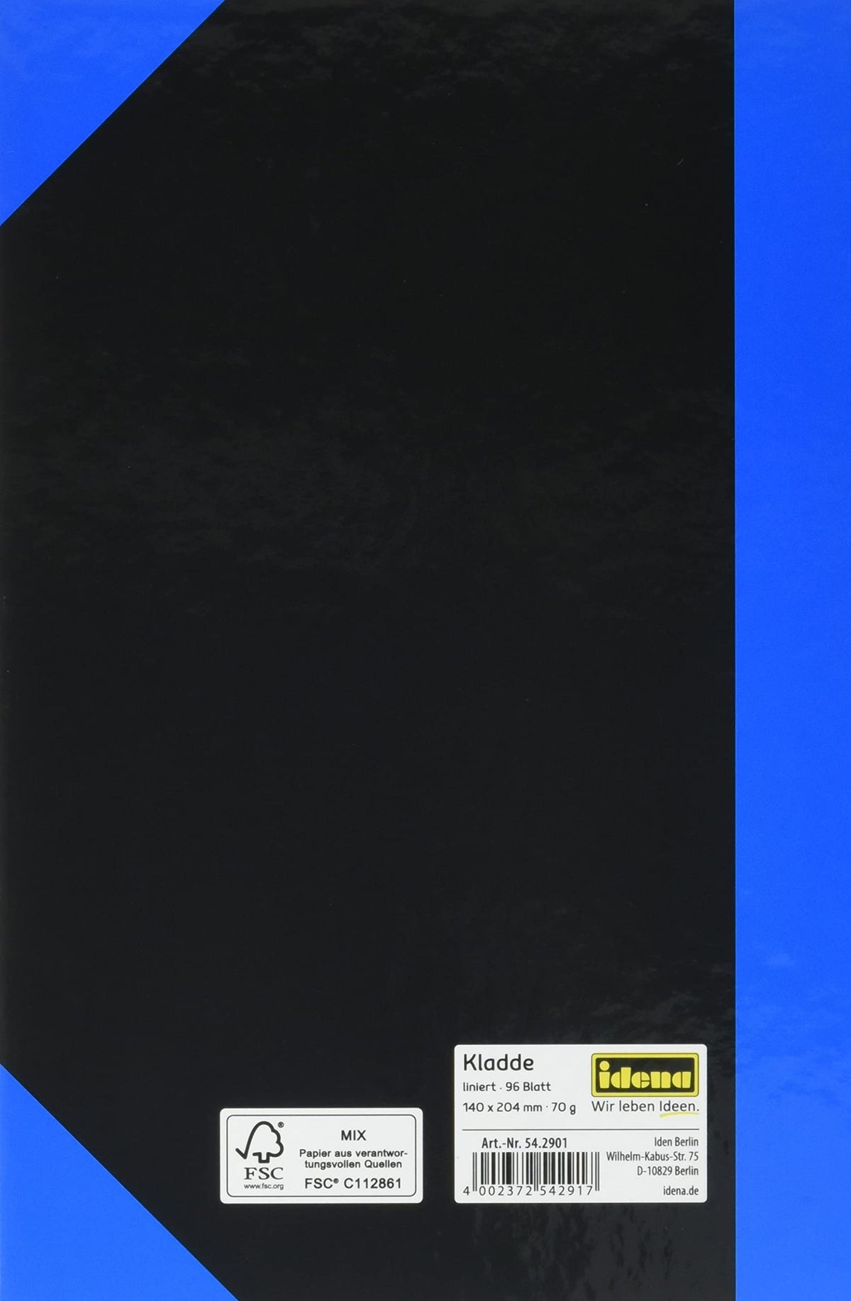 Idena 542901-22907000 Notebook A5, Lines, 96 Pages, FSC, Blue/Black