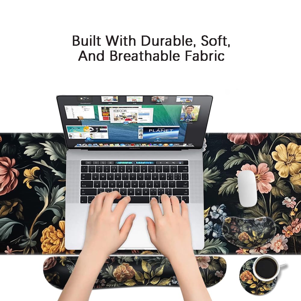 MIBITRI Keyboard Mouse Pad Set, Extended Gaming Mouse Pad+Ergonomics Keyboard Wrist Rest Support