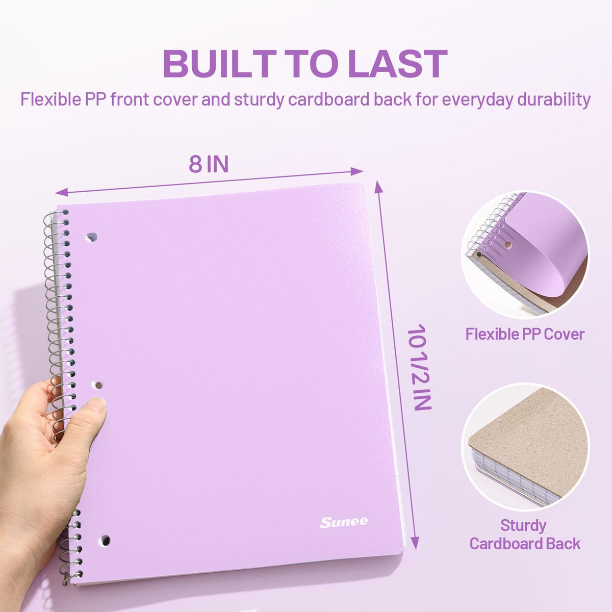 SUNEE Spiral Notebook, 1-Subject, College Ruled Paper, 8" x 10-1/2", 100 Sheets per Notebook