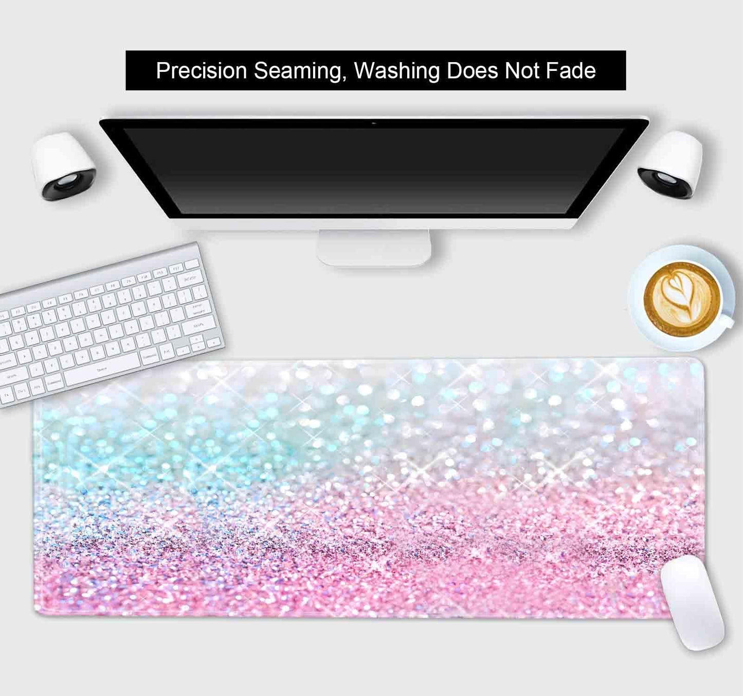 SXCKANG Gradient Glitter Large Mouse Pad, Pink Blue Sparkle Desk Pad, Pastel Cute Writing Desk Mat