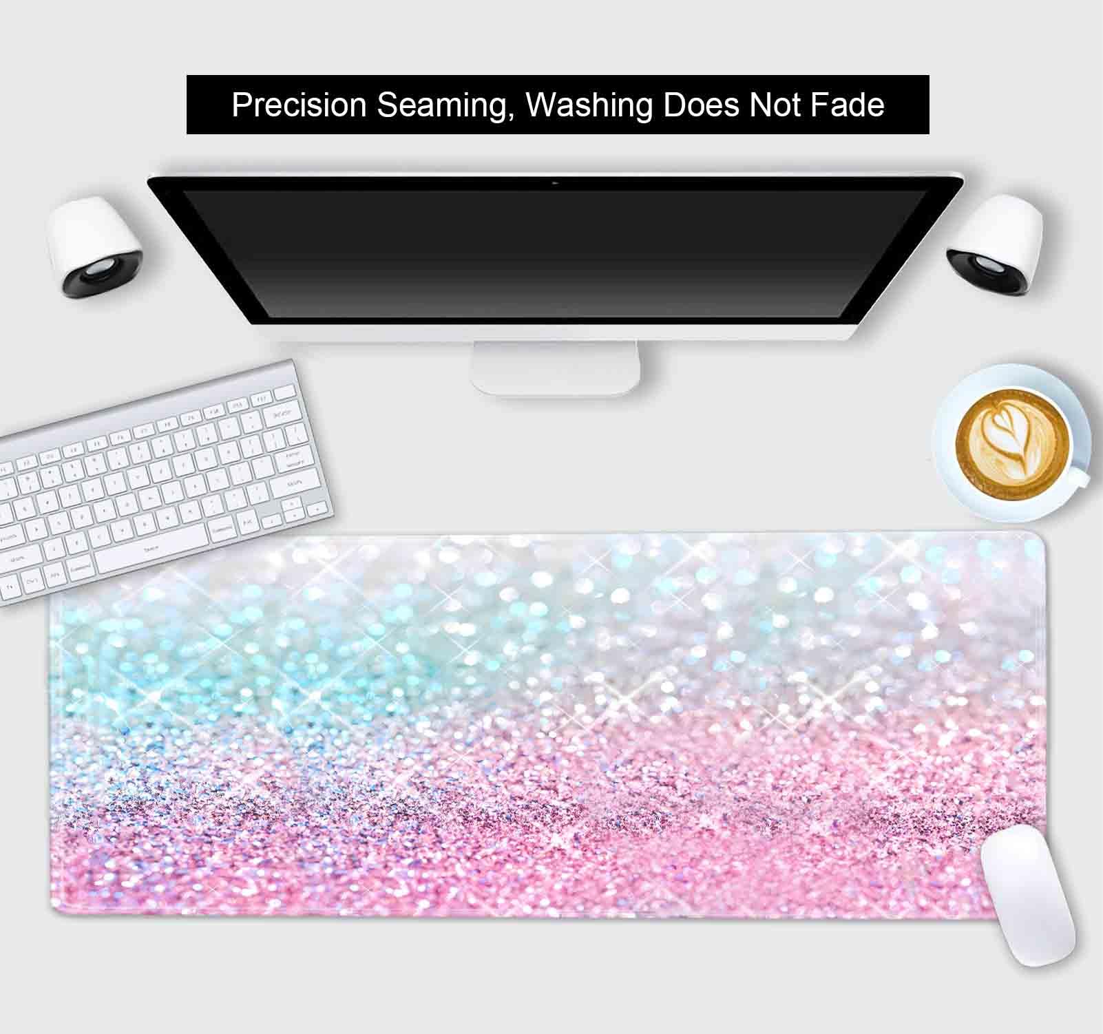 SXCKANG Gradient Glitter Large Mouse Pad, Pink Blue Sparkle Desk Pad, Pastel Cute Writing Desk Mat