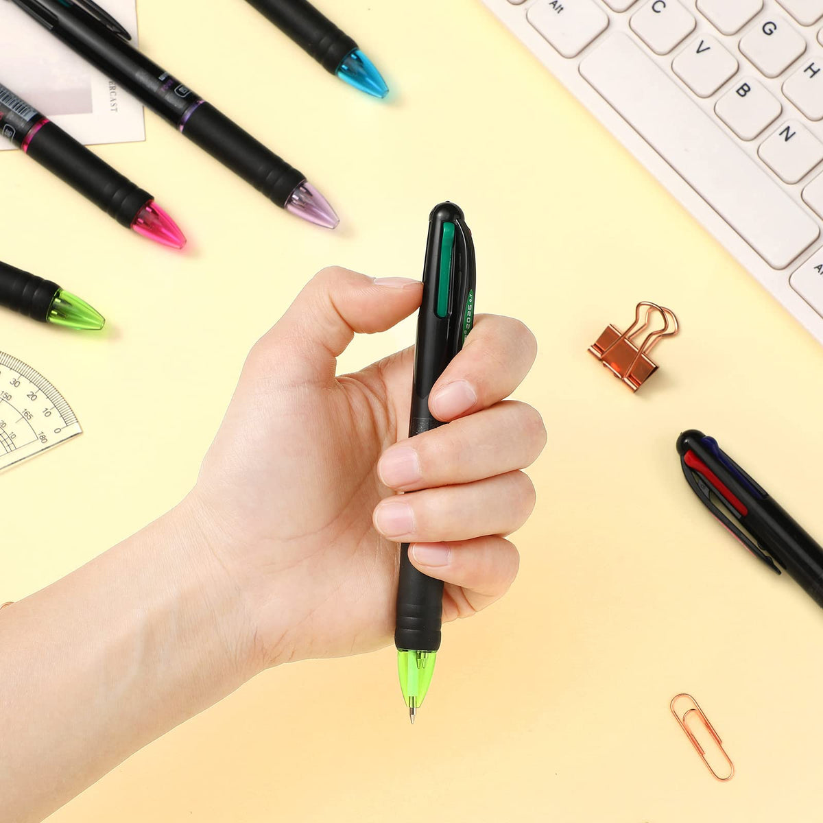 Geyee 48 Pack 4 Color Pens Retractable, 0.7 Mm Ballpoint Pen for Office