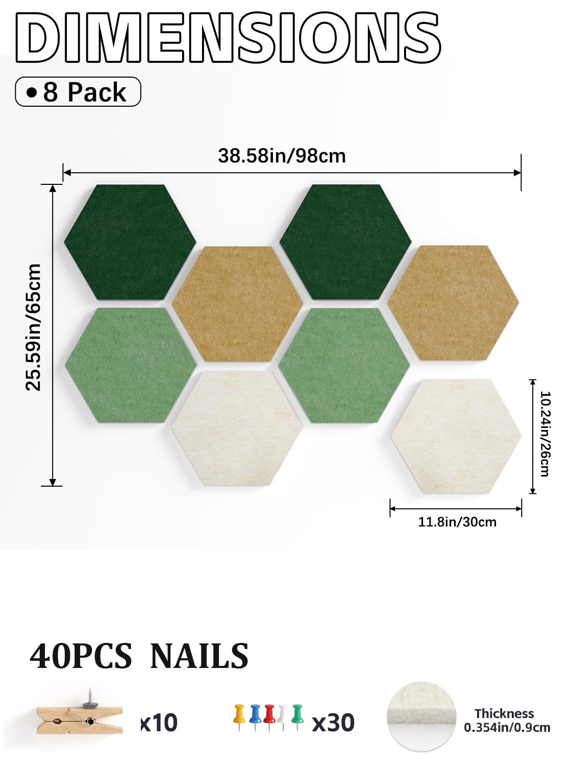 Uoisaiko 8-Pack Hexagon Felt Bulletin Board Tiles, Cork Board Alternative