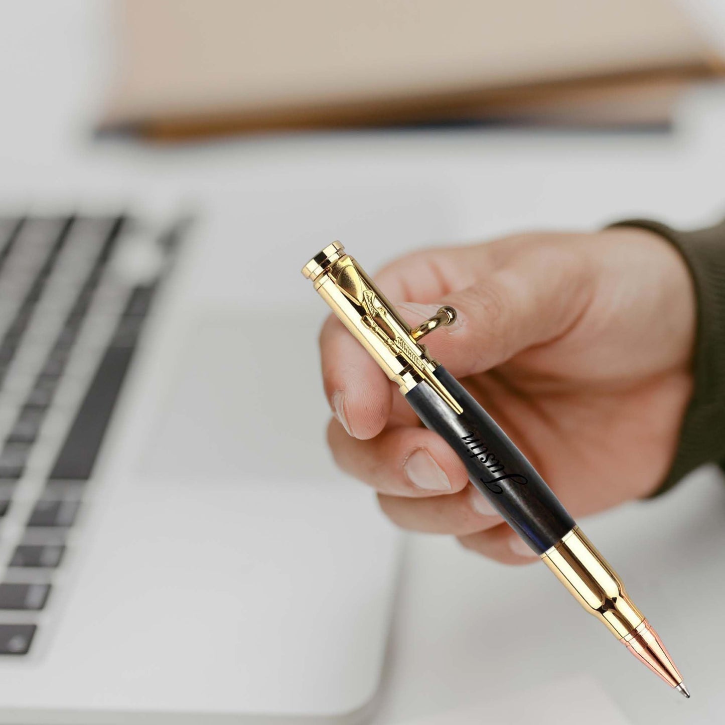 Personalized Bolt Action Pen, Free Engraved Wood Metal Ballpoint Pen with 2 Refills, Customized Pen