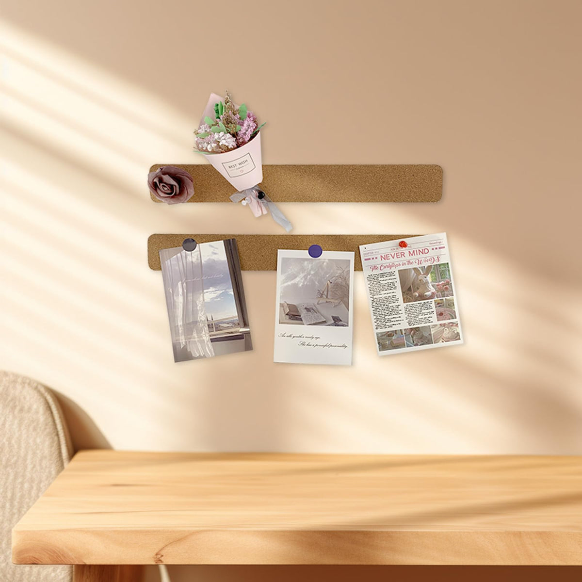 2 Pcs Felt Pin Bulletin Cork Board Bar Strips 15 x 2-1/2 Inches for Office, School, Home Holiday