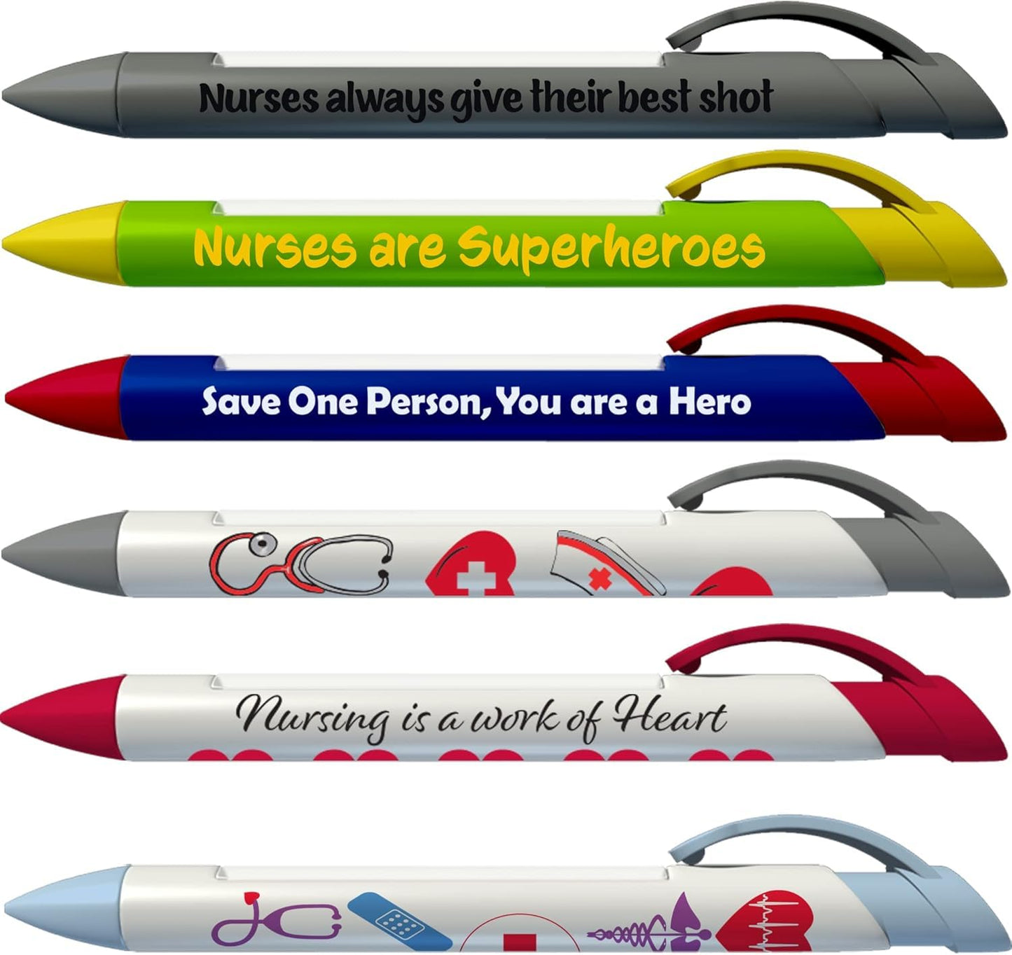 Greeting Pen Nurse Appreciation Rotating Message Pen Set - 6 Unique Nurse Designs Each with a