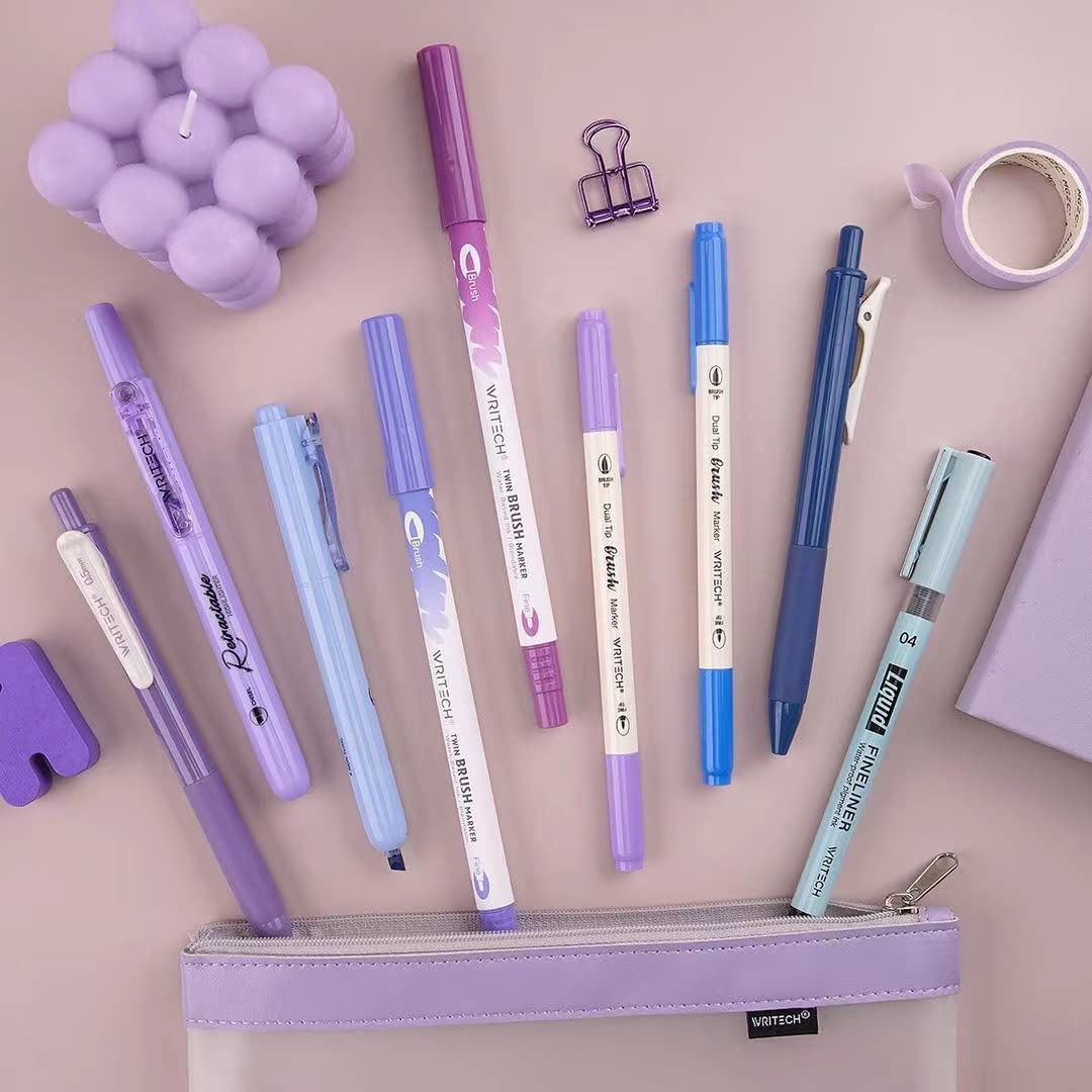 WRITECH Journaling Kit, Gel Ink Pens/Retractable Highlighters/Dual Tip Brush Pens/Fineliner Pens