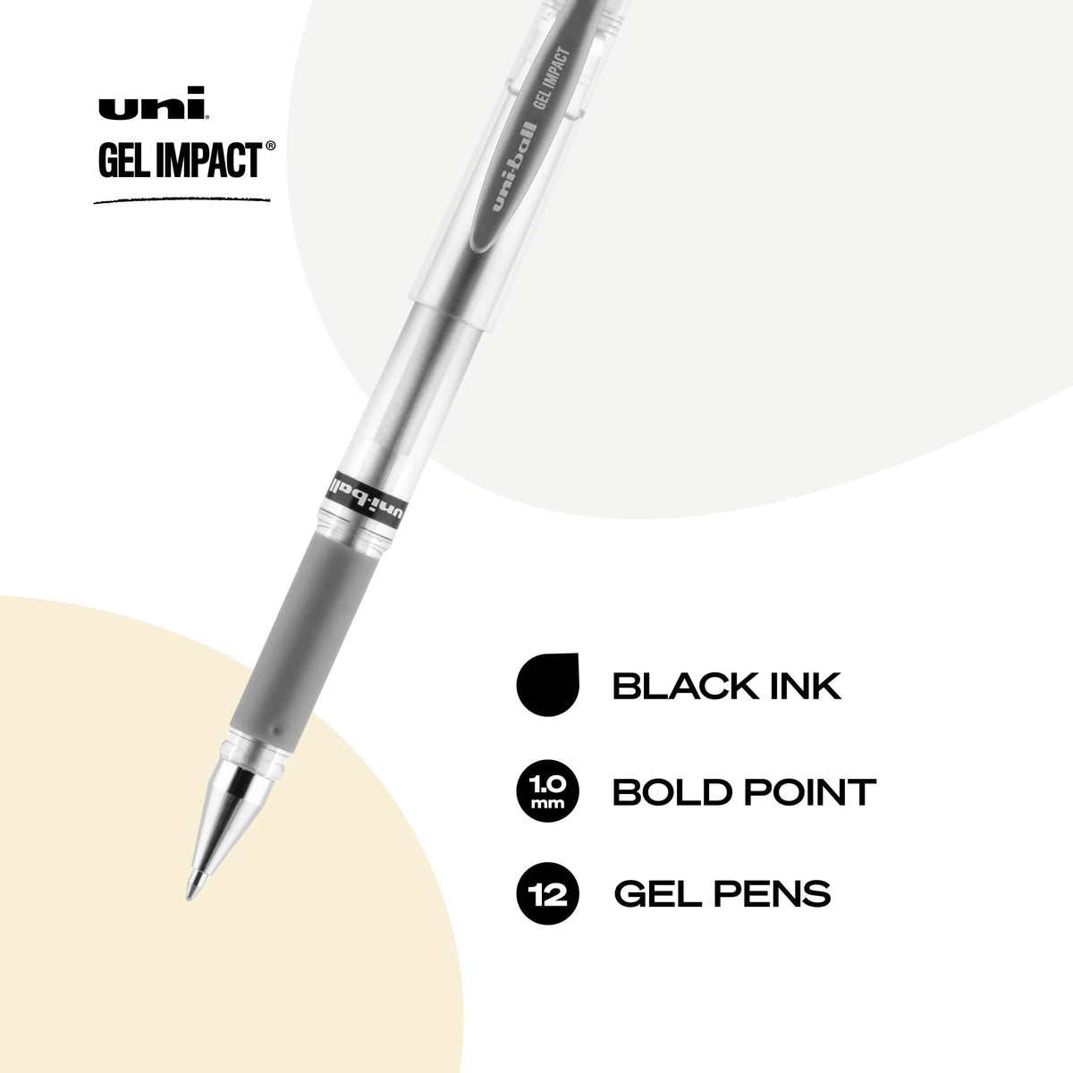 uniball™ Signo Gel Impact Pens, Bold (1.0mm), Silver Metallic, 12 Pack