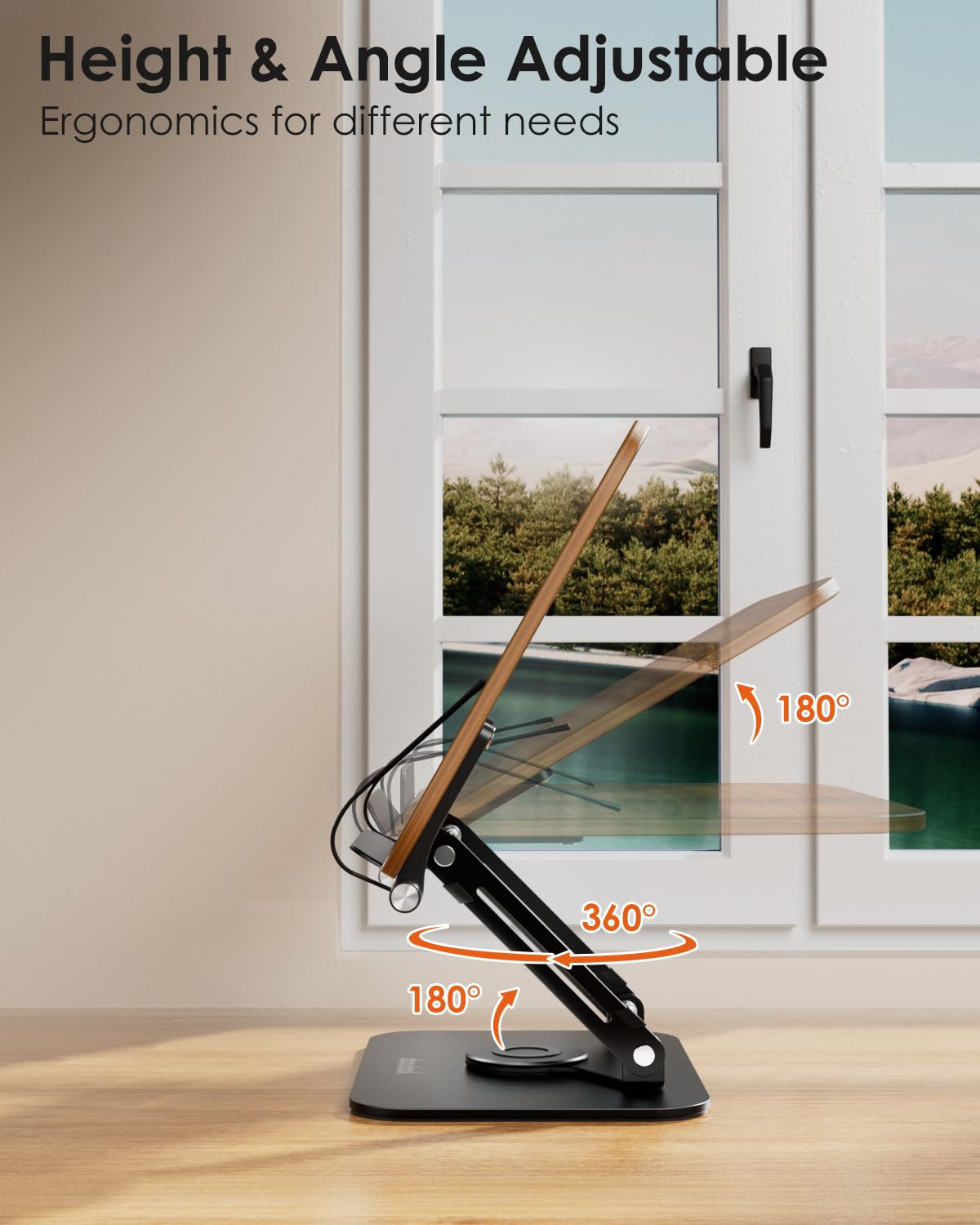 Book Stand for Reading, Aboutool Adjustable Book Holder with 360° Swivel Base & Page Clips