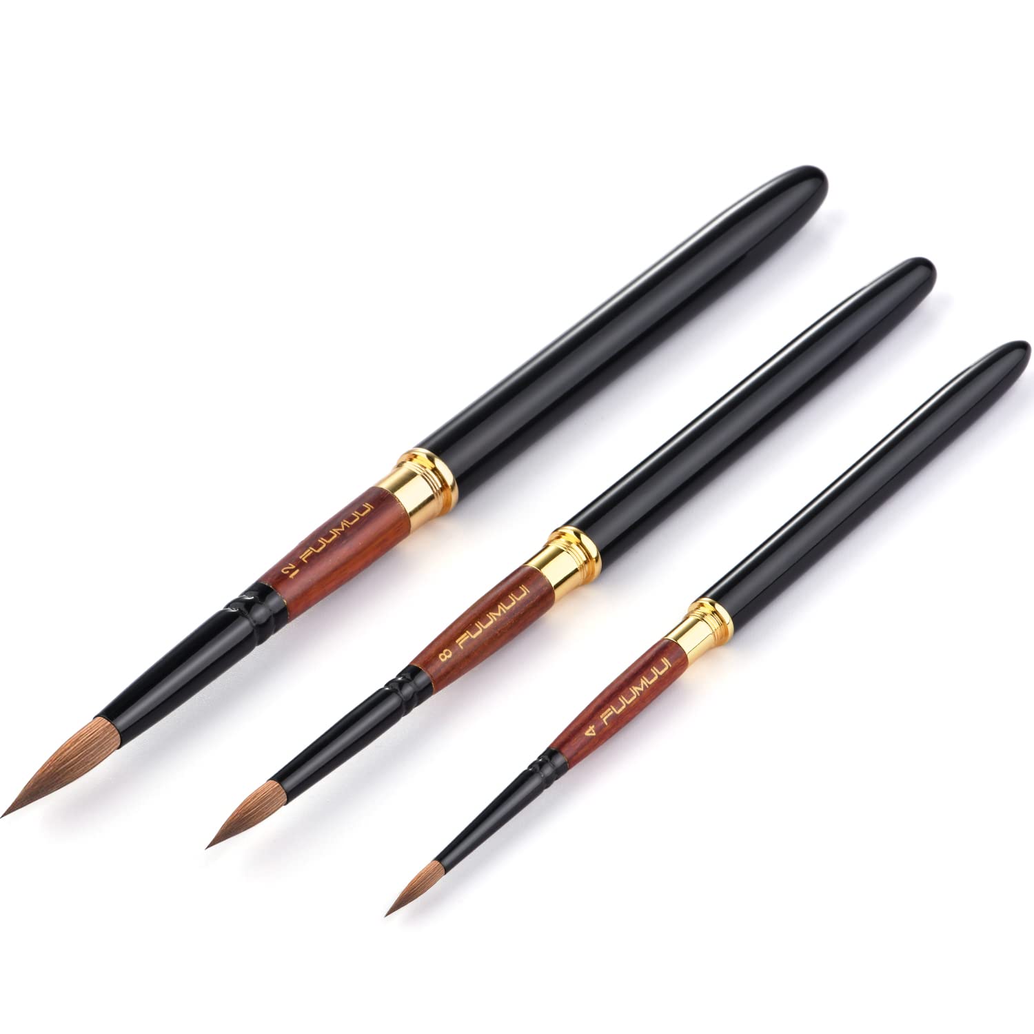 Travel Watercolor Brushes, Fuumuui 3Pcs Plein Air Elegant Sable Water Color Brushes with Pocket