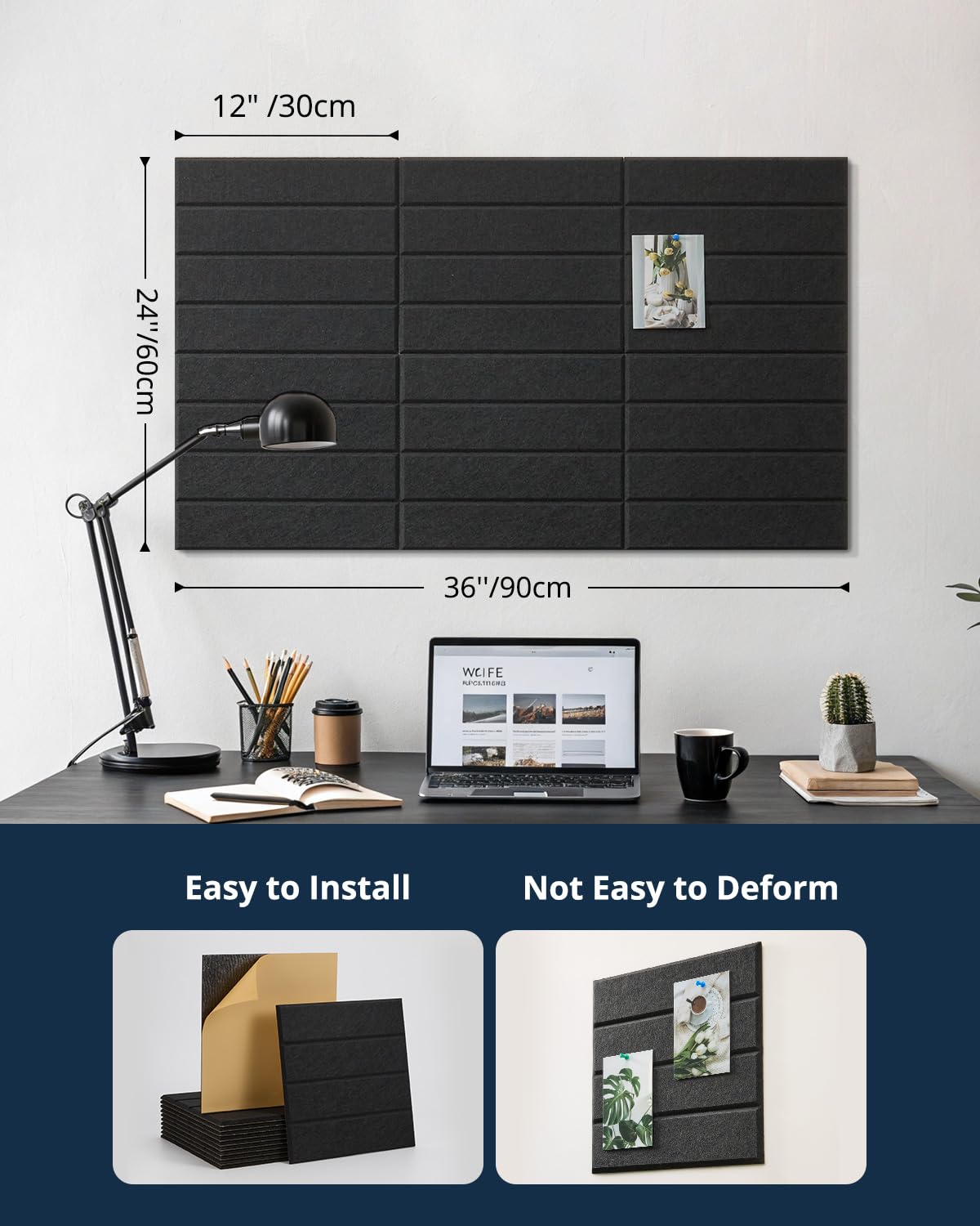 Woovio Cork Board, 36''x24'' Felt Bulletin Board with Self Adhesive Black