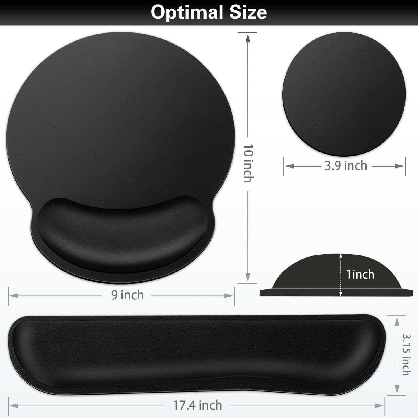 Mouse Pad Black, Ergonomic Keyboard Wrist Rest, Mouse Pad with Wrist Rest