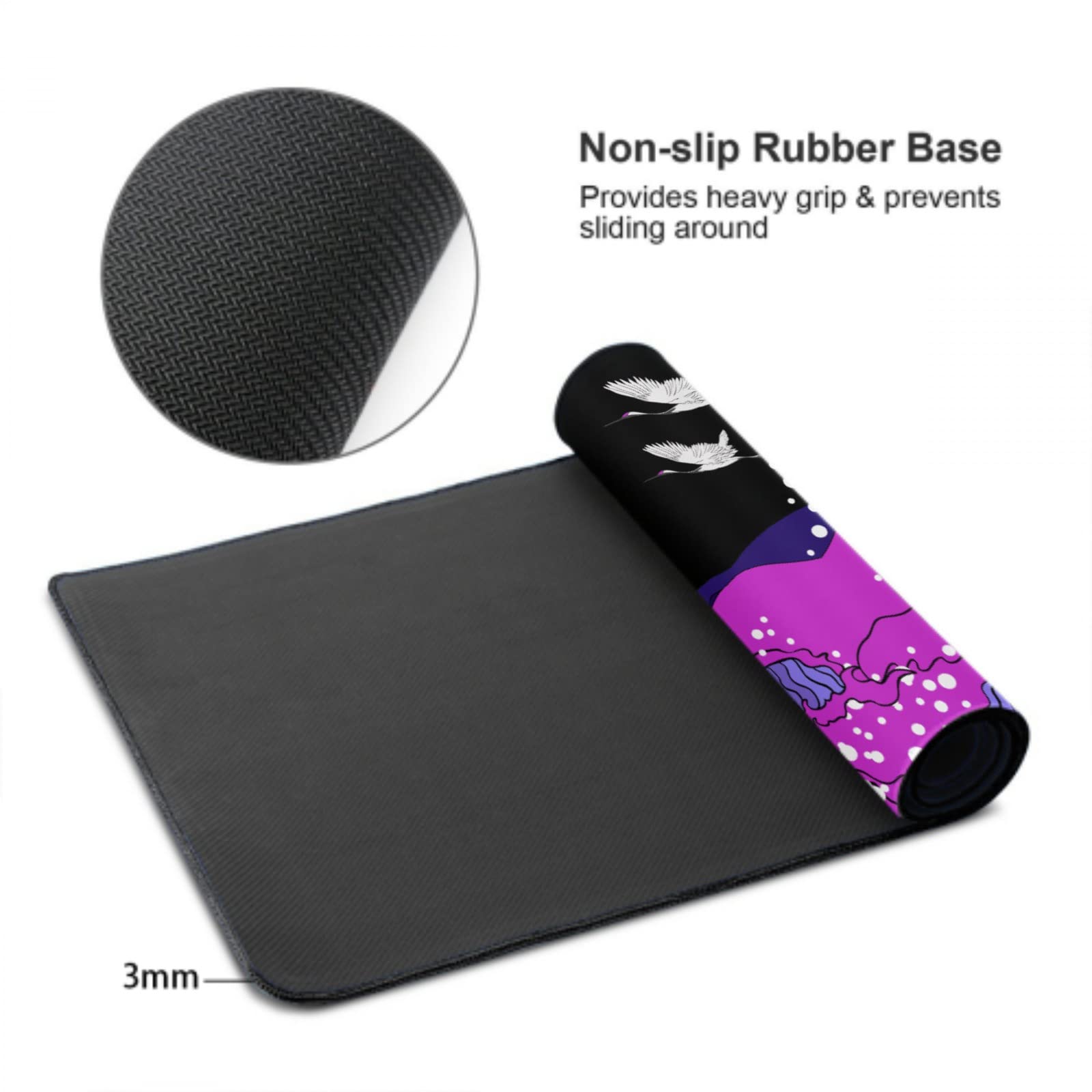Japanese Balck Blue Purple Wave Gaming Mouse Pad 35.4 X 15.7 Inch XXL Cool Style Art Design Full