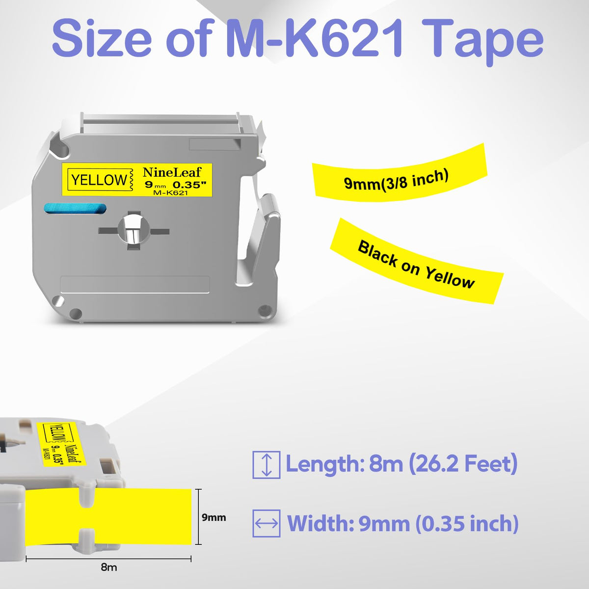 NineLeaf 4 Pack Compatible for Brother P-Touch M Label Tape MK621 M-K621 M621 Black on Yellow 3/8"