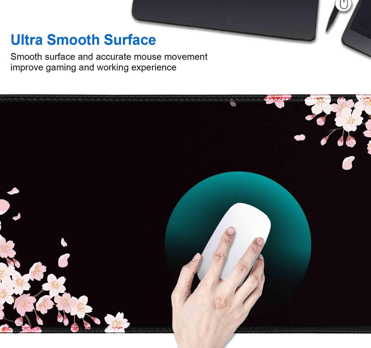 IMAYONDIA Ethereal Sakura Nightfall Desk Pad (35.4x15.7 in), Cherry Blossom Large Gaming Mouse Pad