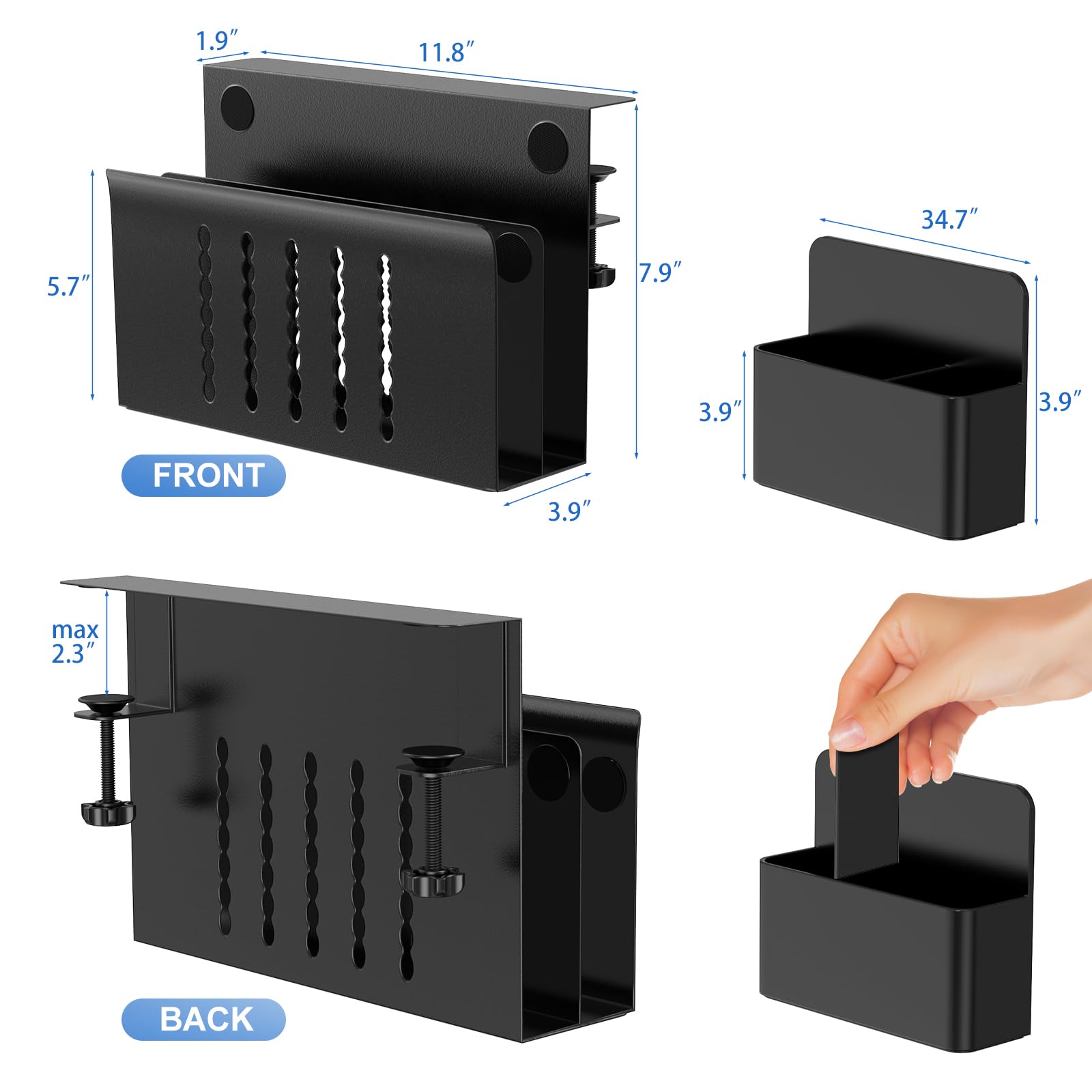 HAMOPY Desk Side Storage, 2 Tier Steel Hanging Desk Organizer with Magnetic Pen Holder, No Drilling
