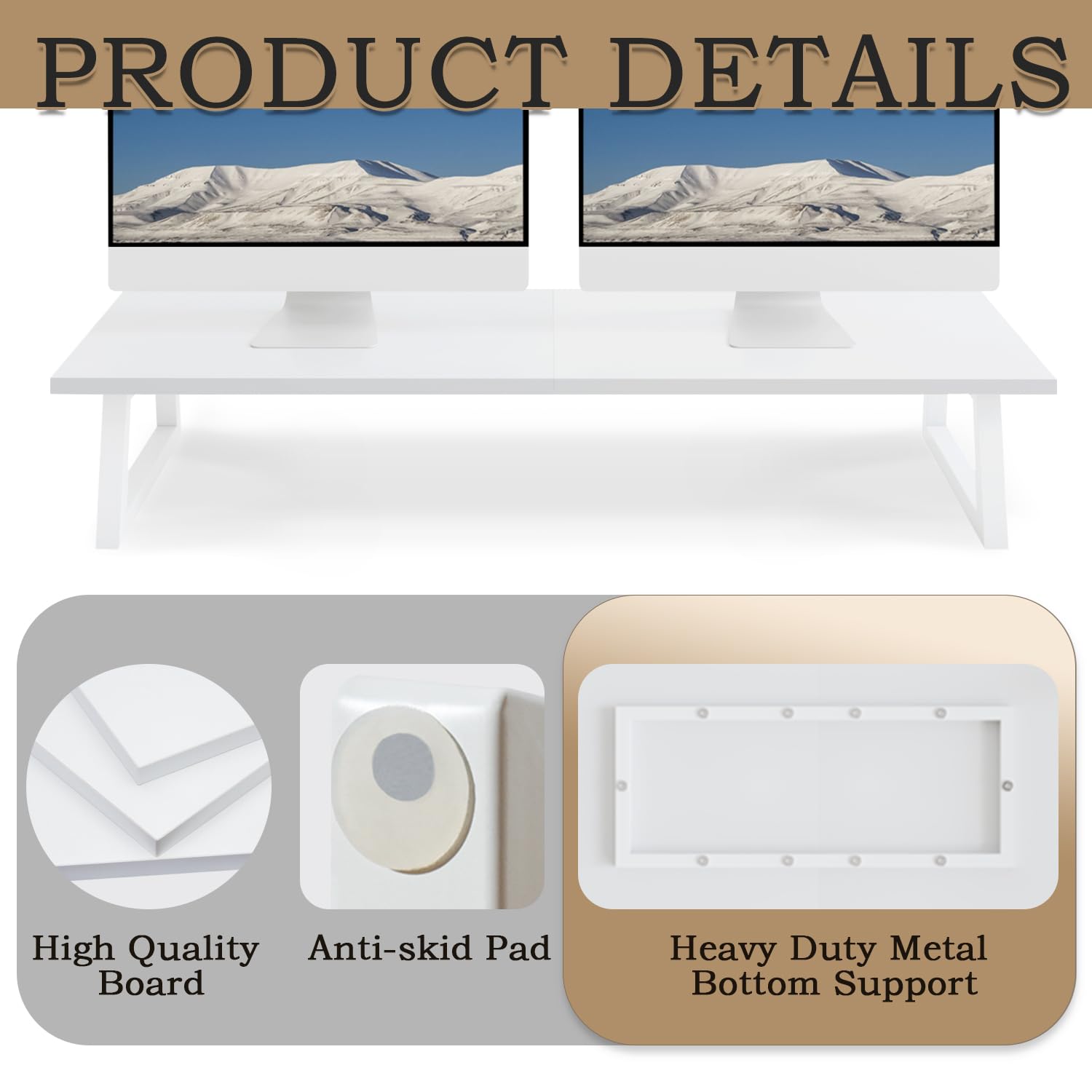 TEAMIX White Dual Monitor Stand Riser, 31.5 inch Long Stand, Desk Organizer