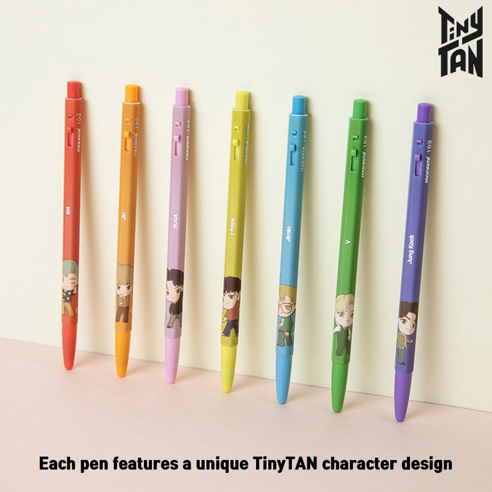 TinyTAN BTS Merchandise Official Licensed Kpop Merch Character Ballpoint Pen, 0.5mm, (1 Pack of 7