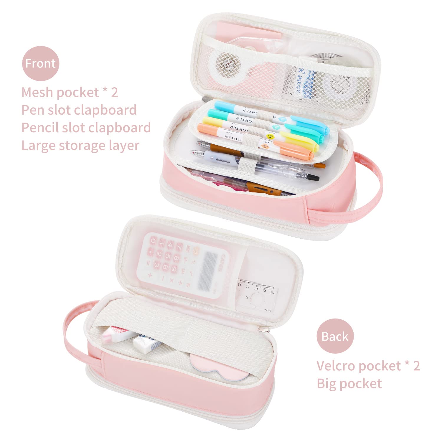 Dugio Large Pencil Case Organizer Big Pencil Bag for Girls Teens Pink