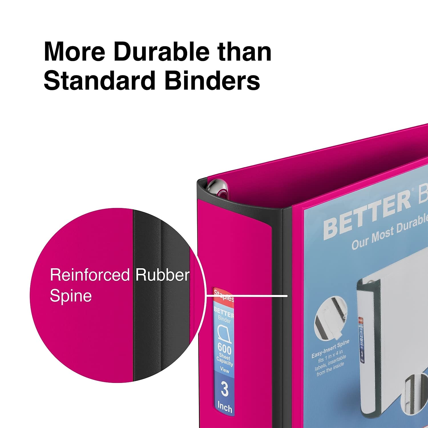 Staples Better Binder, 3 Inch D-Ring, Pink, 600 Sheets, 2-Pack
