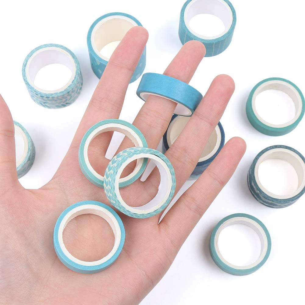 CCINEE 12 Rolls Washi Tape Set,Blue Decorative Masking Tape Assortment for Planner Bullet Journal