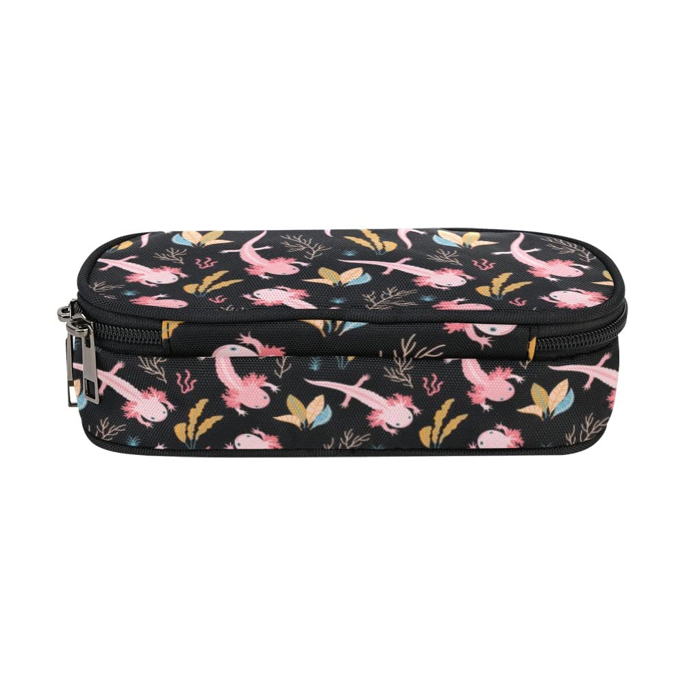 ANANGTEE Cute Axolotls Pencil Pouch Case for Boys Teen Girls Navy Blue 10x5