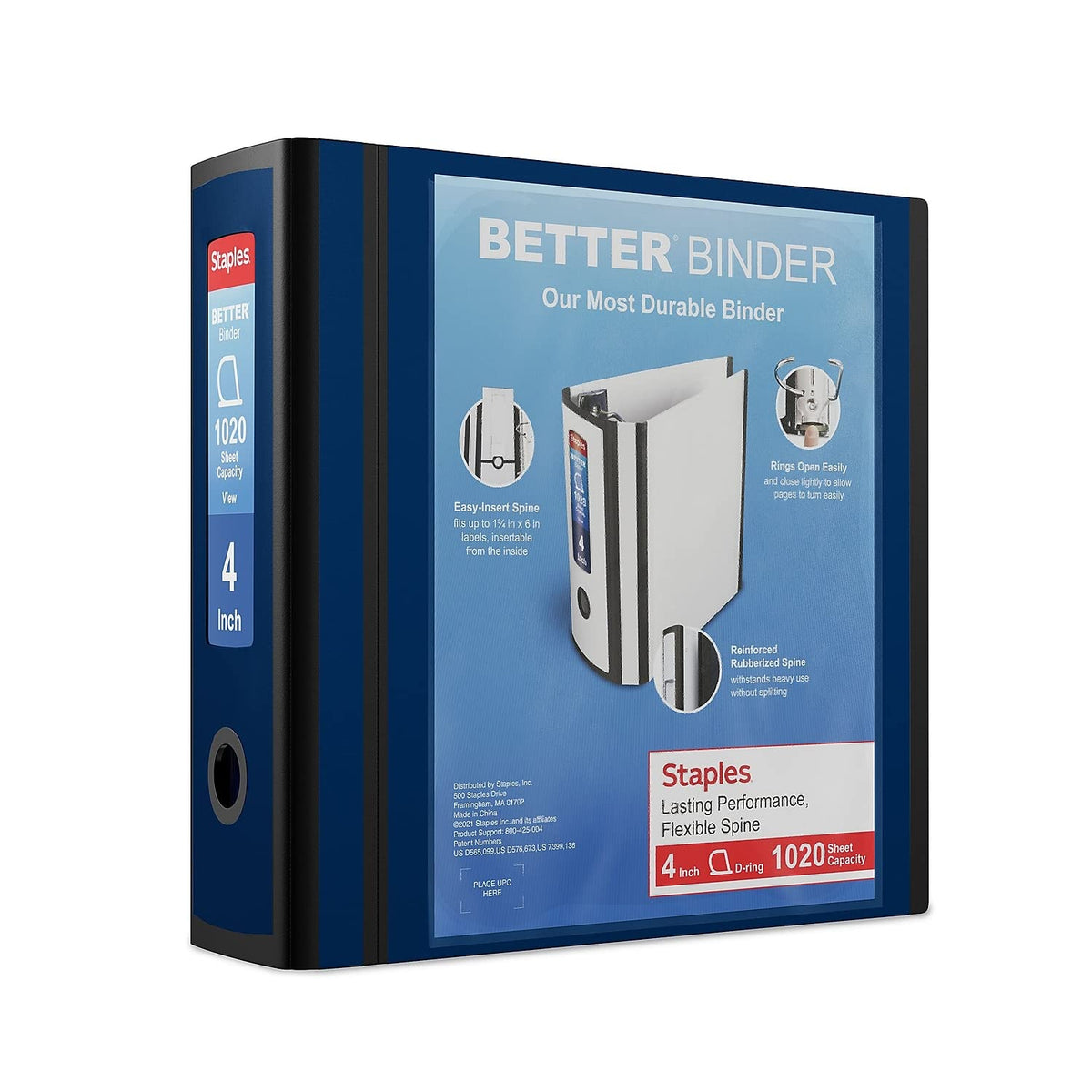 Staples Better 4-Inch D-Ring View Binder, Blue, 800 Sheets