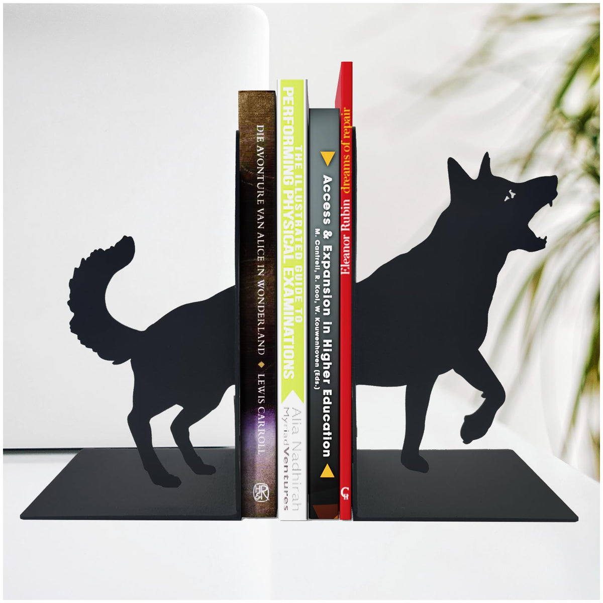 ENCIMART Dog Book Ends Decorative for Shelves, Black Metal Bookend Supports for Heavy Books, Book