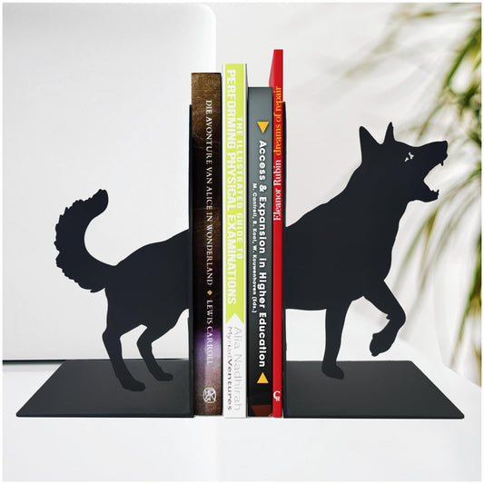 ENCIMART Dog Book Ends Decorative for Shelves, Black Metal Bookend Supports for Heavy Books, Book