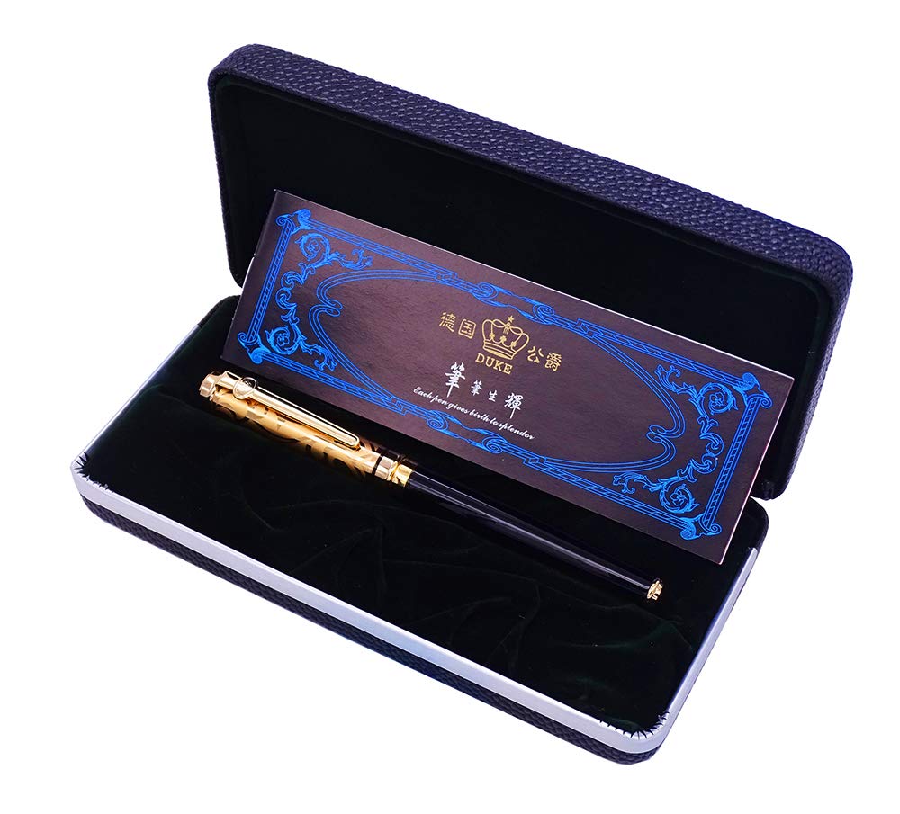 erofa Duke Sapphire Fountain Pen Gold Cap with Original Gift Box Writing Set, Iridium Medium Nib