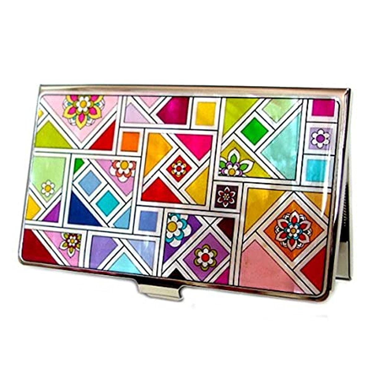 Antique Alive Mother of Pearl Yellow Green Red Business Credit Name Id Card Case Holder Metal