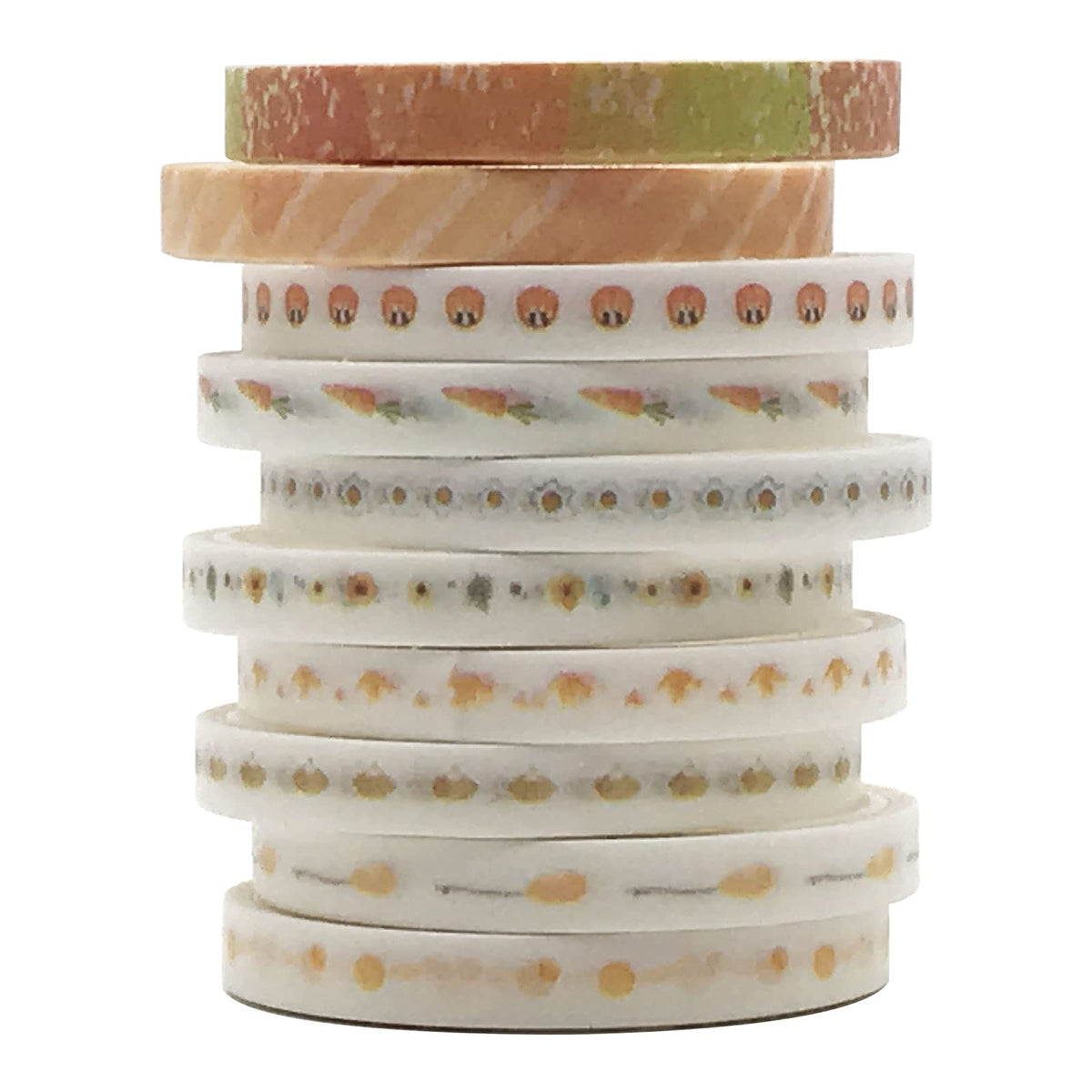 ZMLSED Vintage Pattern 5mm Wide Skinny Washi Tapes Set, 10 Rolls Minimalist Yellow Japanese Masking