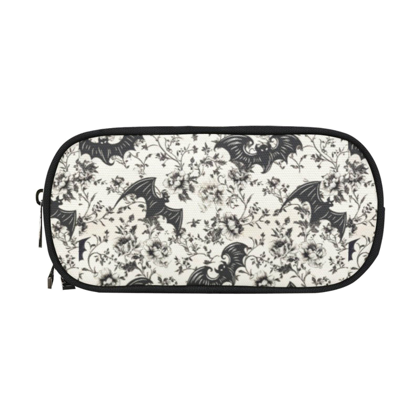 ANANGTEE Bat Flowers Pencil Pouch Case for Teen Girls Boys Goth 10