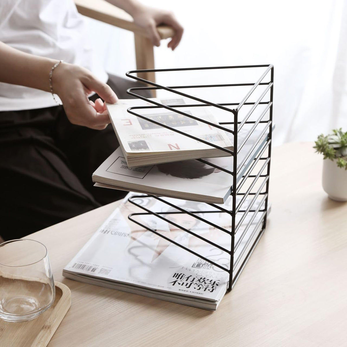 Sooyee 2 Pack Black Magazine Holder, 9 Slot Desktop File Sorter