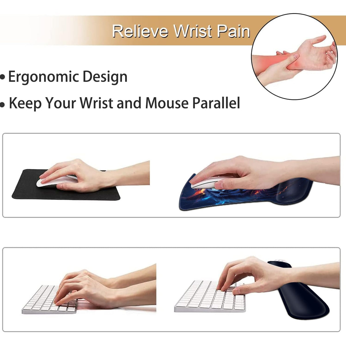 Keyboard Wrist Rest and Mouse Pad Wrist Support Set, Ergonomic Gel Mouse Pad Wrist Rest with